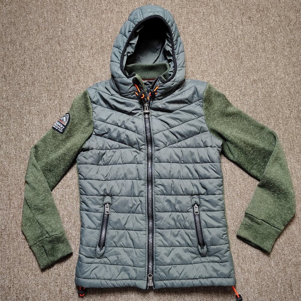 SUPERDRY Storm Hybrid Zip Hoodie Men S Green Quilted Front Outdoor Activewear